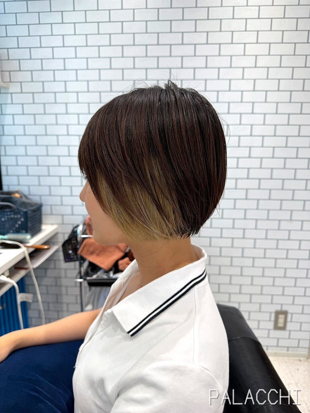 西宮で髪質改善×インナーカラーのショートボブ✨暗髪ベースに裾