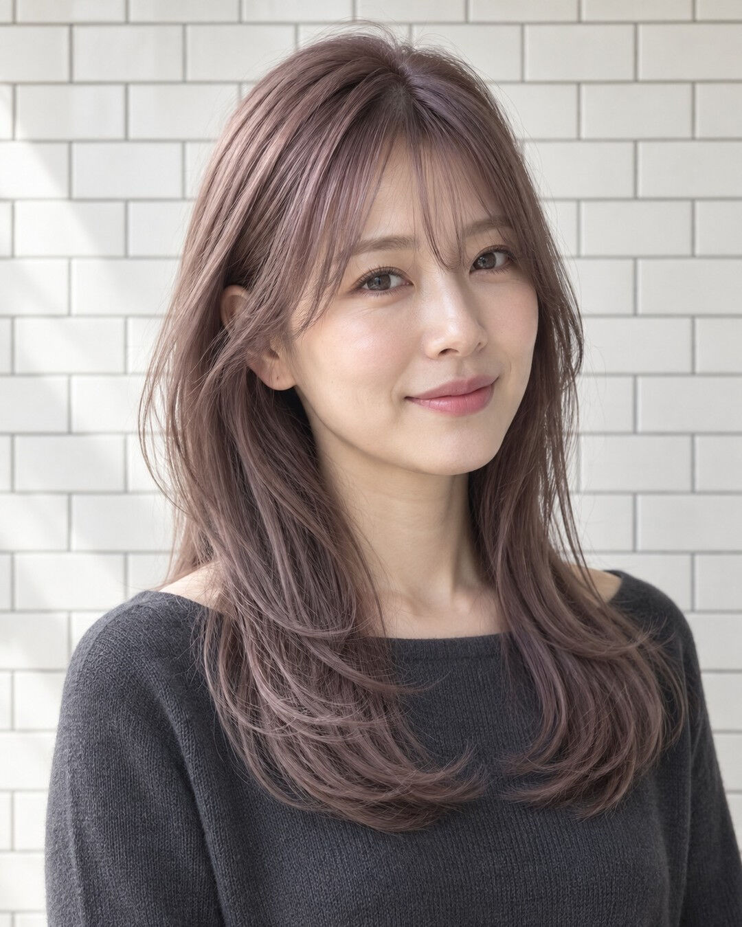 落ち着いた髪色に、少しだけラベンダーを