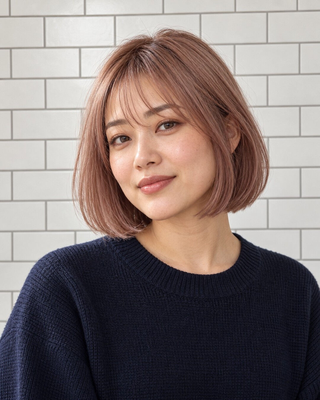 短めボブで楽しむ、さりげないピンク